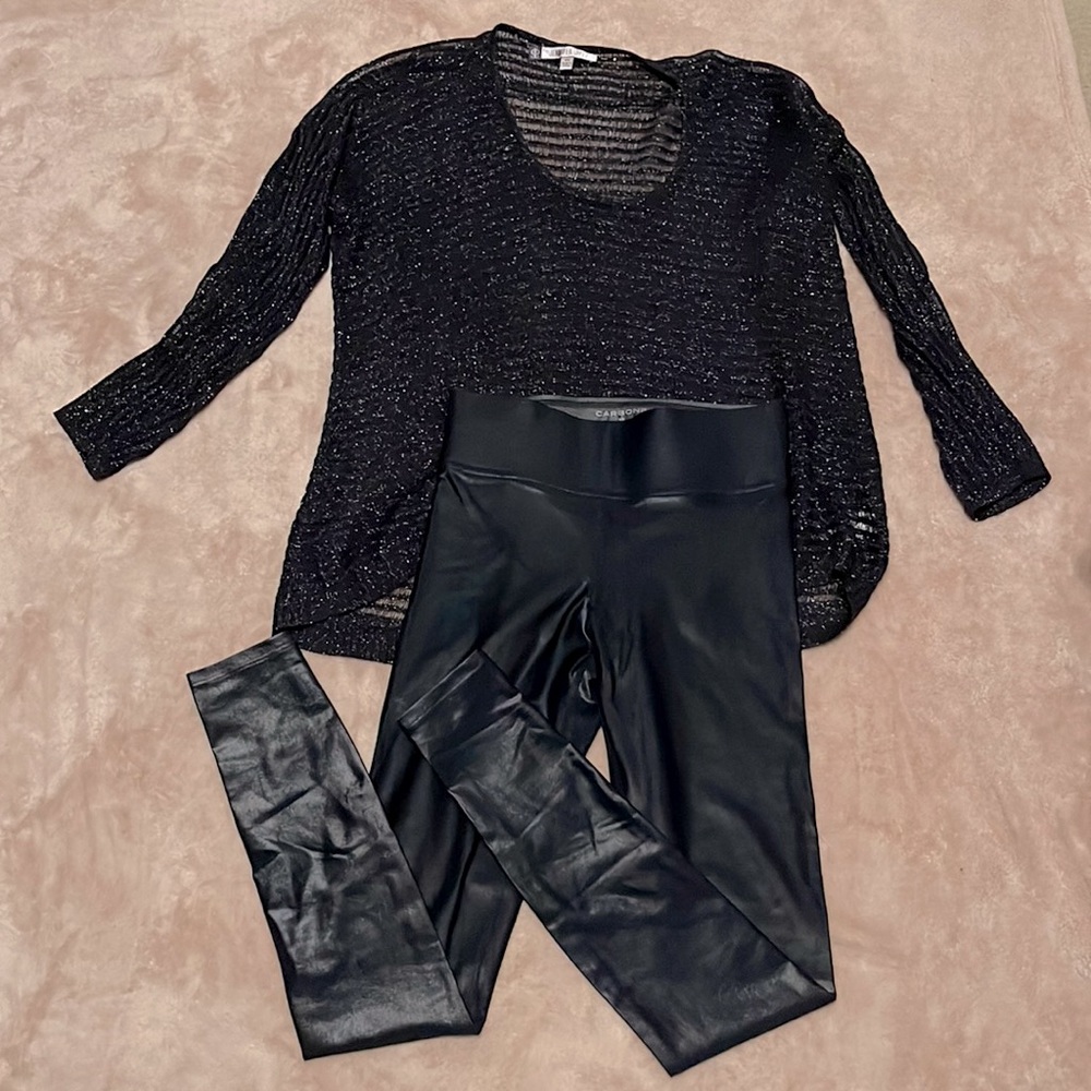 2pc Lot Carbon38 HighRise Legging Takara Shine Indigo Blue XS & JLo  Navy Top XS